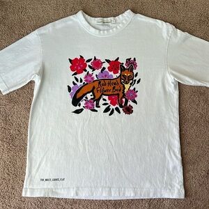 Filip Pagowski x GU Red Head Flower Bed Fox Floral White Japanese T Shirt